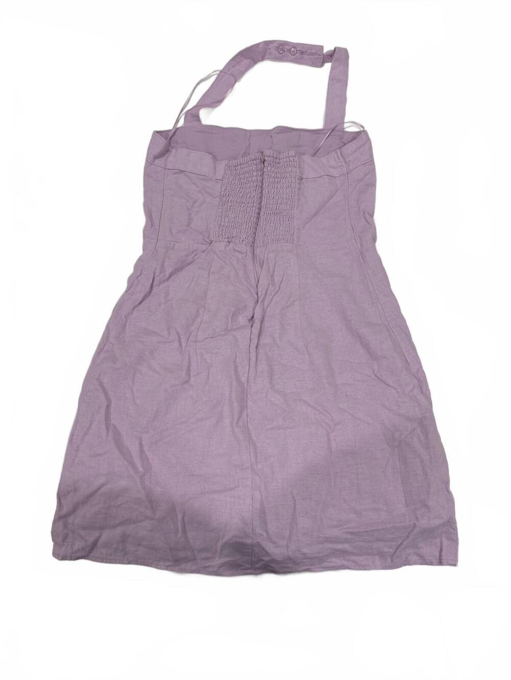 Abercrombie & Fitch Linen Blend Halter Mini Dress Pastel Purple Lilac Medium - Picture 3 of 8